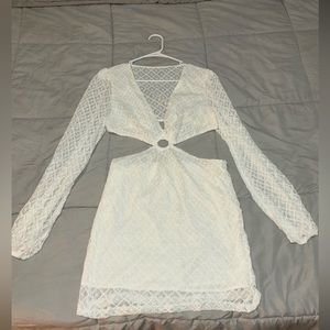 SHEIN SXY Lantern Sleeve Cutout Waist Lace Overlay Dress